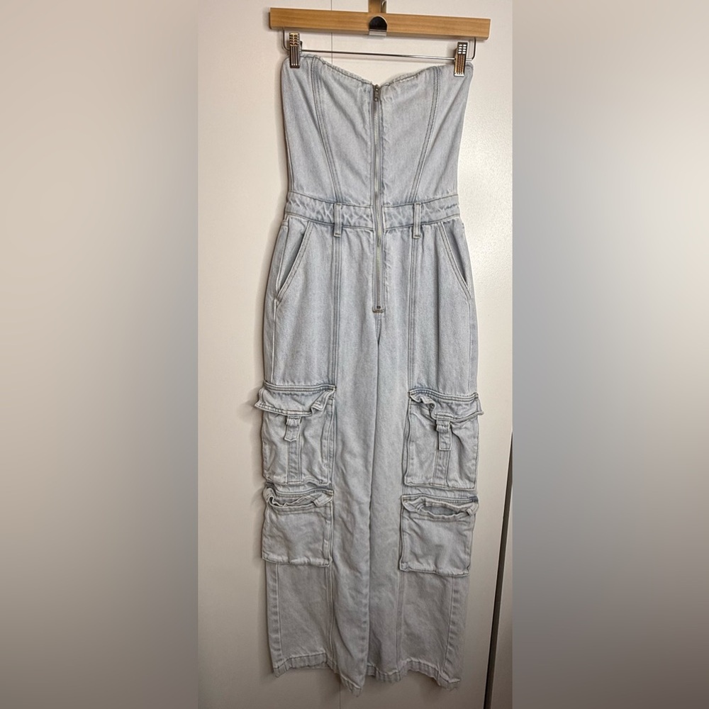 We Wore What Denim Corset cargo Jumpsuit - size 2 - Picture 3 of 15